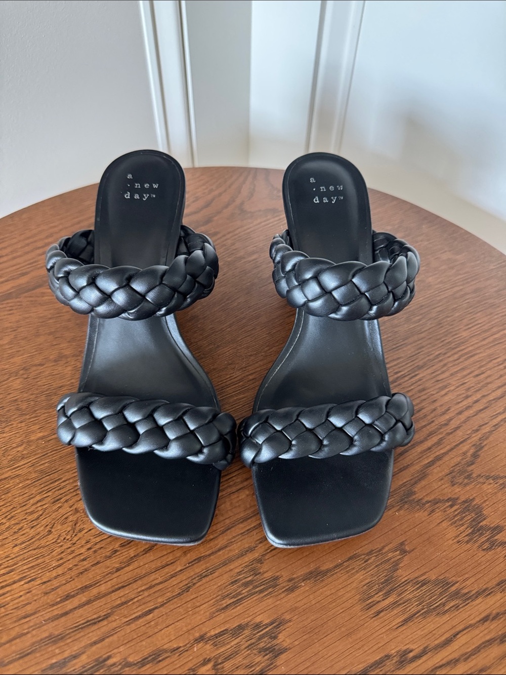 a new day Black Braided Double-Strap Slide Heels
